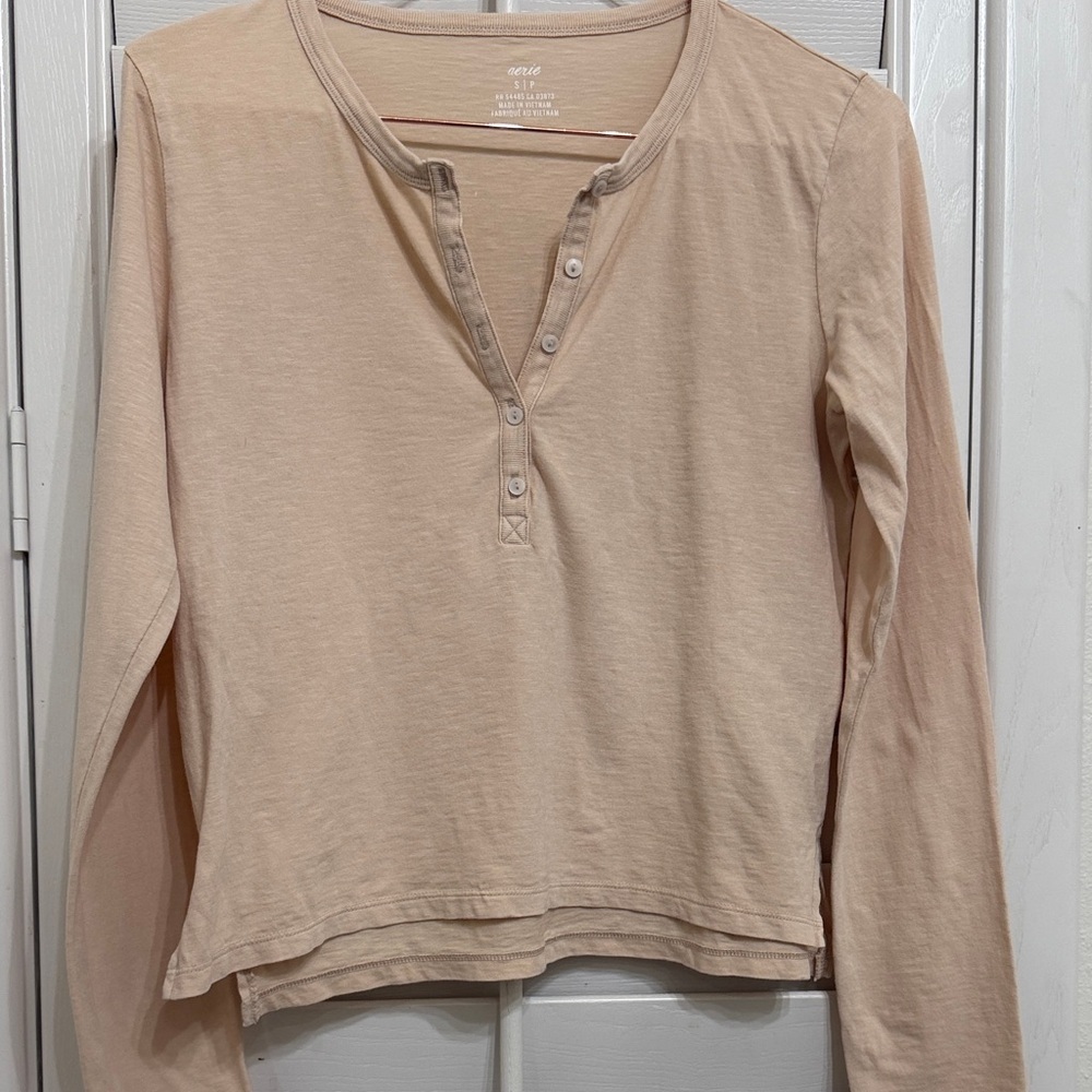 Aerie Light Beige Long Sleeve Henley Top